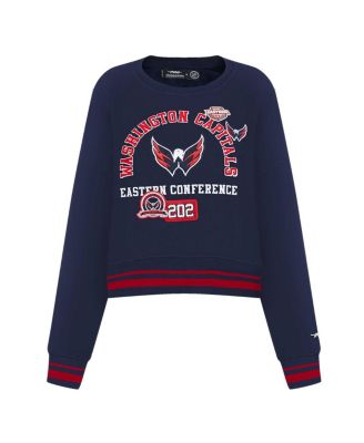 Women's Navy Washington Capitals Area Code Cropped Pullover Sweatshirt