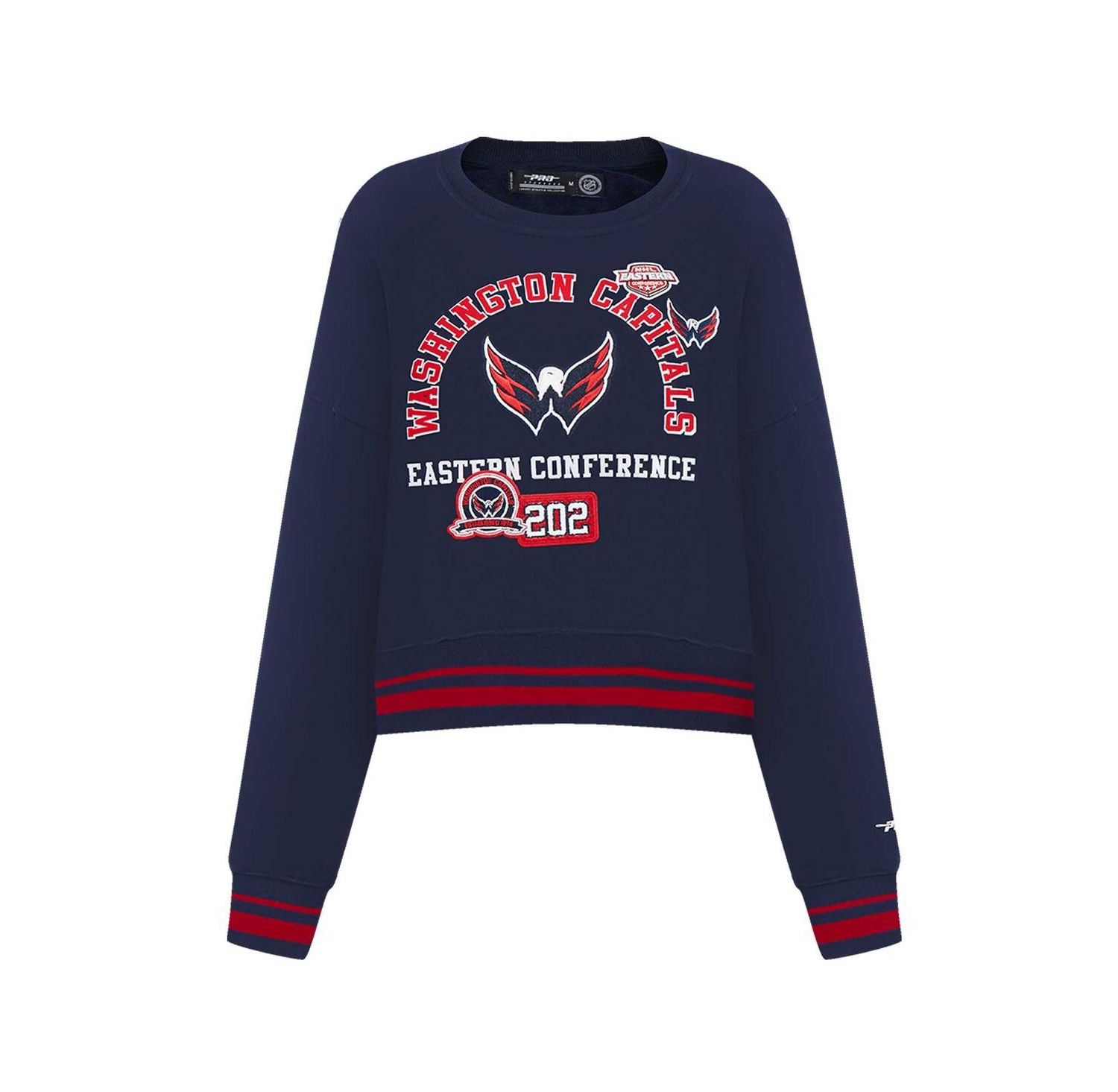 Women's Navy Washington Capitals Area Code Cropped Pullover Sweatshirt