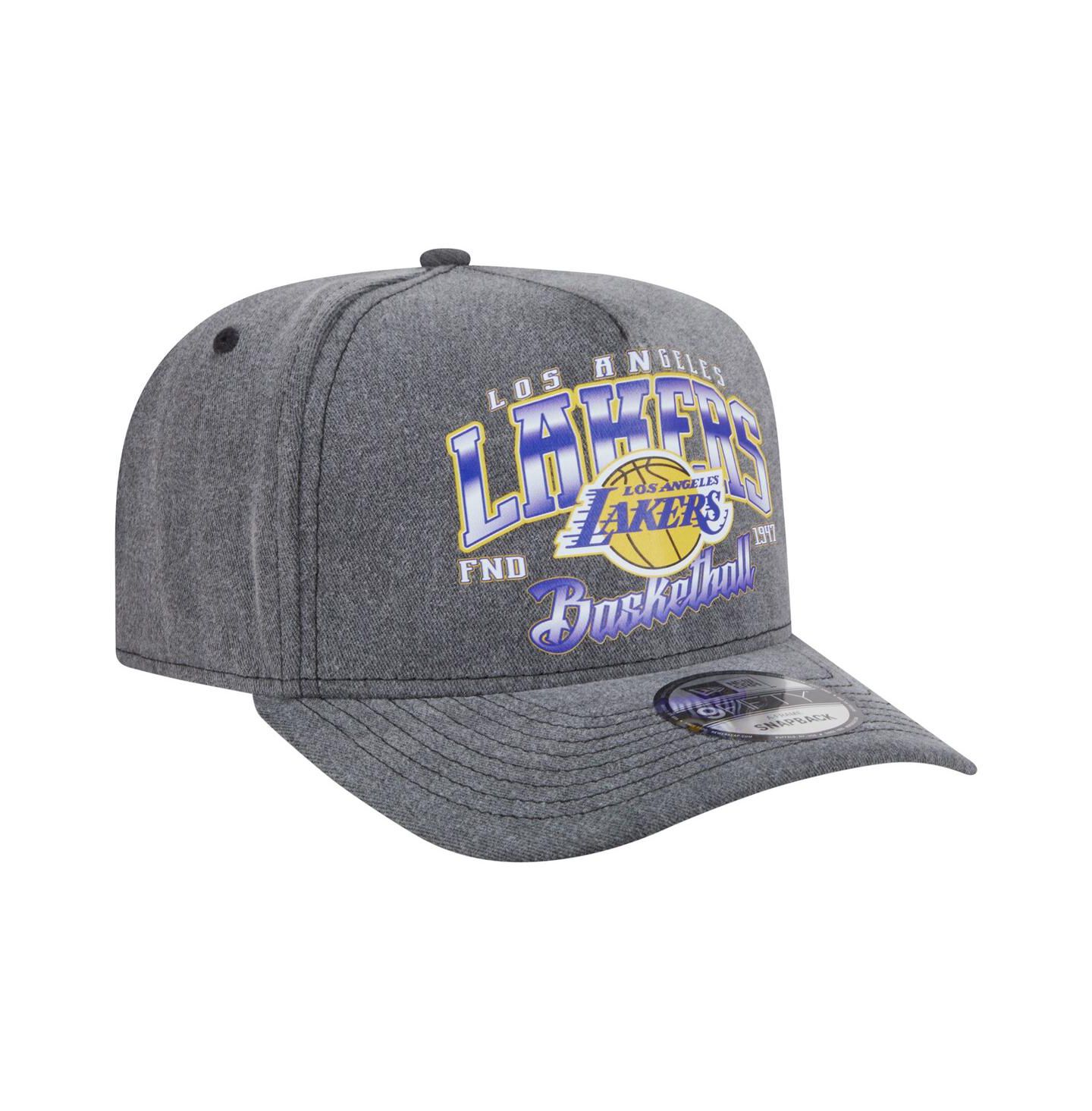 Мужская кепка New Era Charcoal Los Angeles Lakers Throwback Washed Pre-Curved 9FIFTY Snapback Hat — фото 3