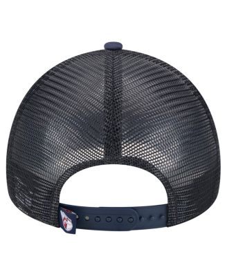 Men's White/Navy Cleveland Guardians Distressed 9FORTY A-Frame Adjustable Trucker Hat