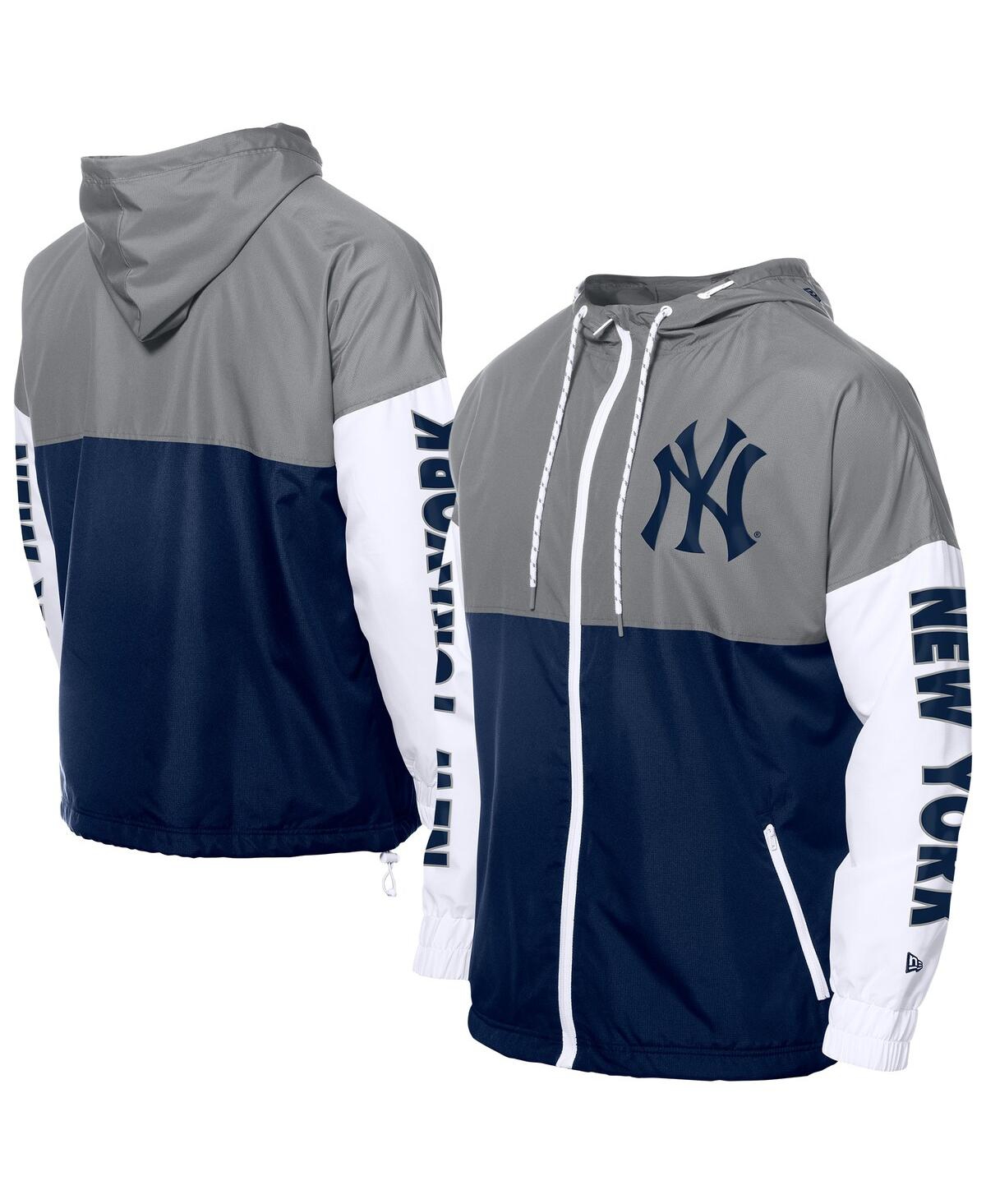 Men's Navy/Gray New York Yankees Color Block Full-Zip Hoodie Windbreaker Jacket - Navy, Gray