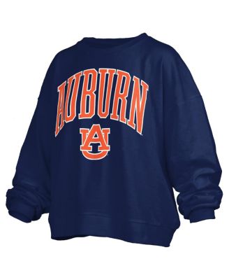 Women's Navy Auburn Tigers Janise Arch Over Logo Waist Length Oversized Pullover Sweatshirt