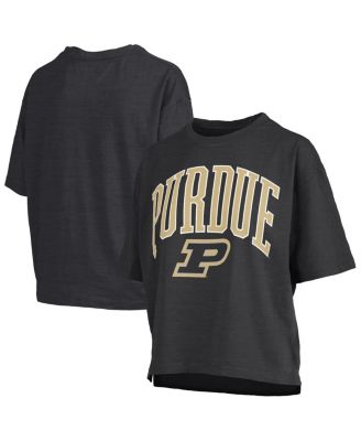 Pressbox - Women's Black Purdue Boilermakers Nelson Arch Over Logo Waist Length Oversized Slub T-Shirt