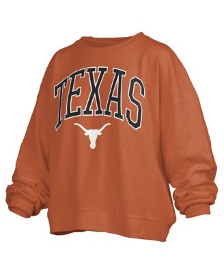 Women's Texas Orange Texas Longhorns Janise Arch Over Logo Waist Length Oversized Pullover Sweatshirt