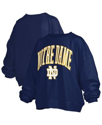 Pressbox - Women's Navy Notre Dame Fighting Irish Janise Arch Over Logo Waist Length Oversized Pullover Sweatshirt