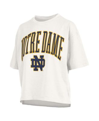 Women's White Notre Dame Fighting Irish Nelson Arch Over Logo Waist Length Oversized Slub T-Shirt