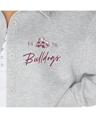 Women's Ash Mississippi State Bulldogs Foundation Full-Button Long Sleeve Overshirt