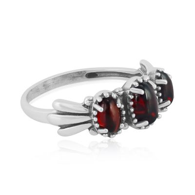 Sterling Silver Garnet 3-Stone Fan Ring, Size 5