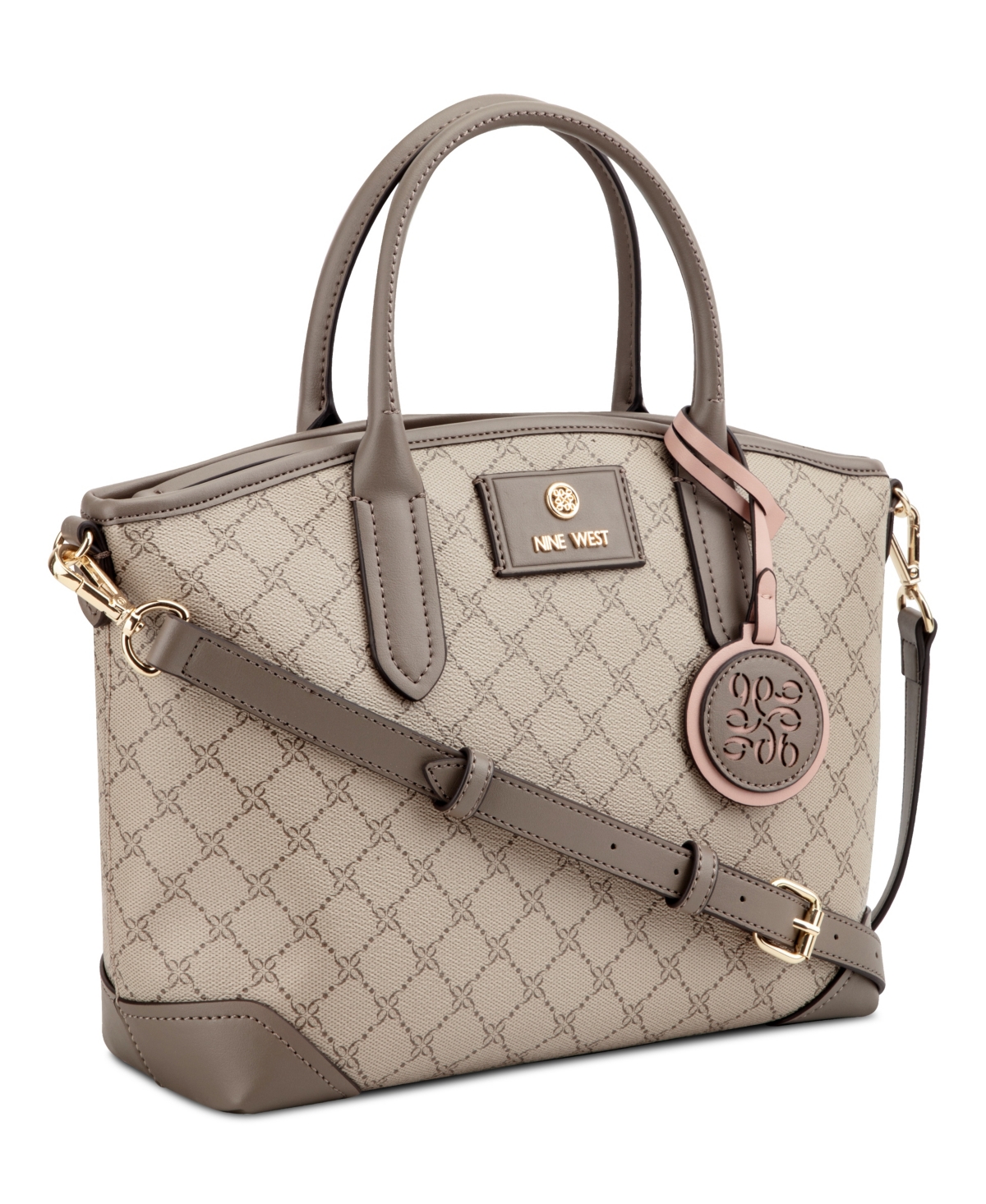 Nine West Piera Large Satchel Bag In Beige Logo Flint