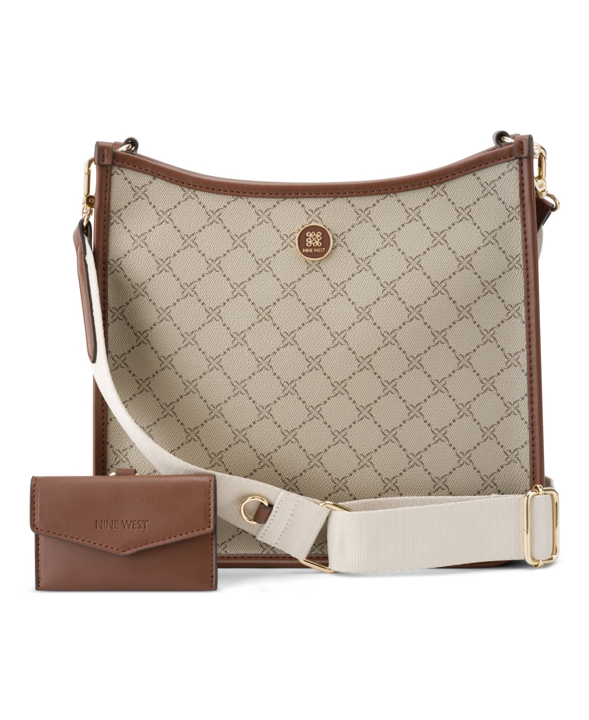 Nalini Large Swing Crossbody Bag - Beige Logo Mahogany