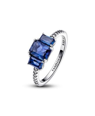 Blue Rectangular Three Stone Sparkling Ring