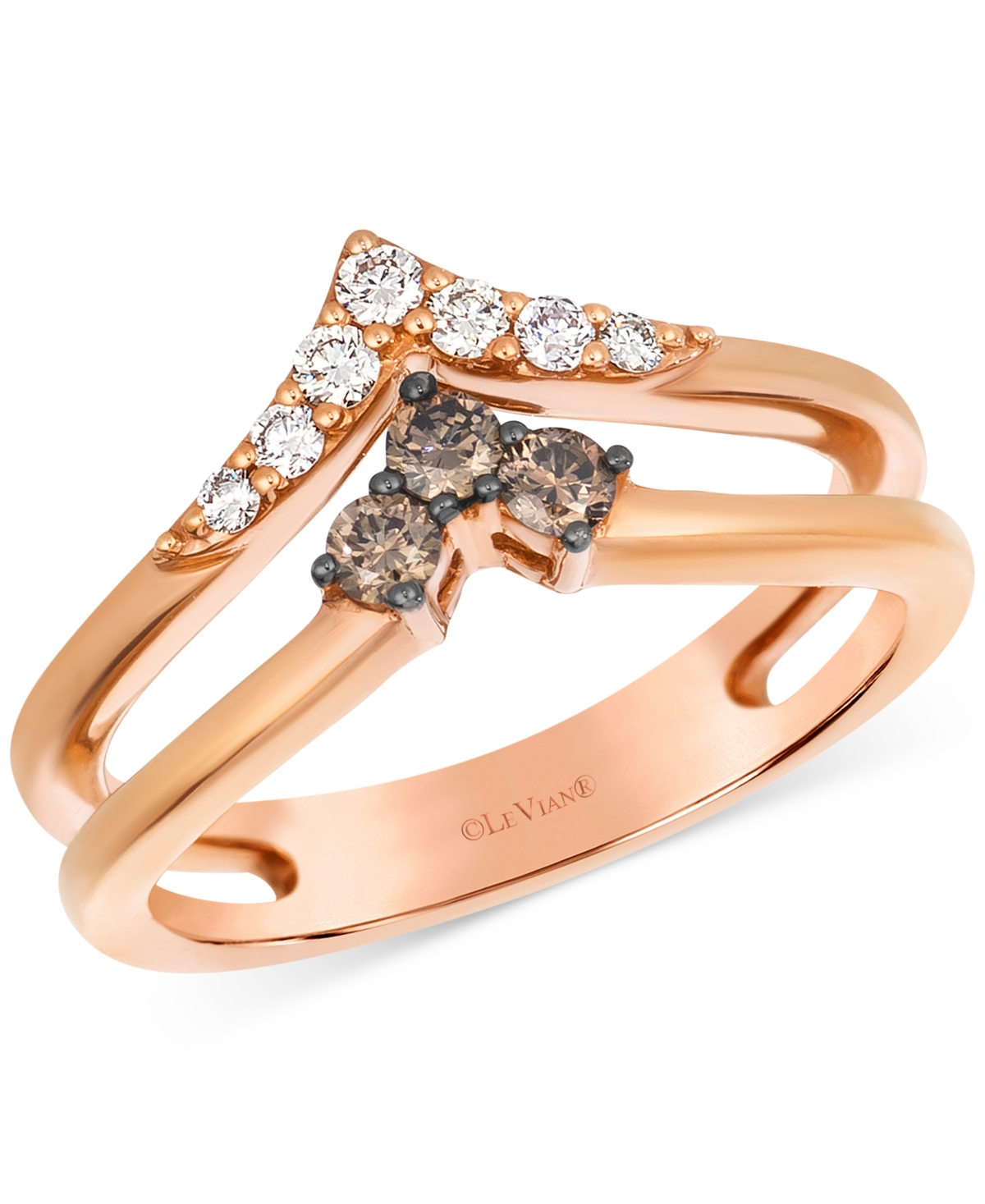 Chocolate Diamond & Nude Diamond Double Chevron Ring (1/3 ct. t.w.) in 14k Rose Gold - Rose Gold
