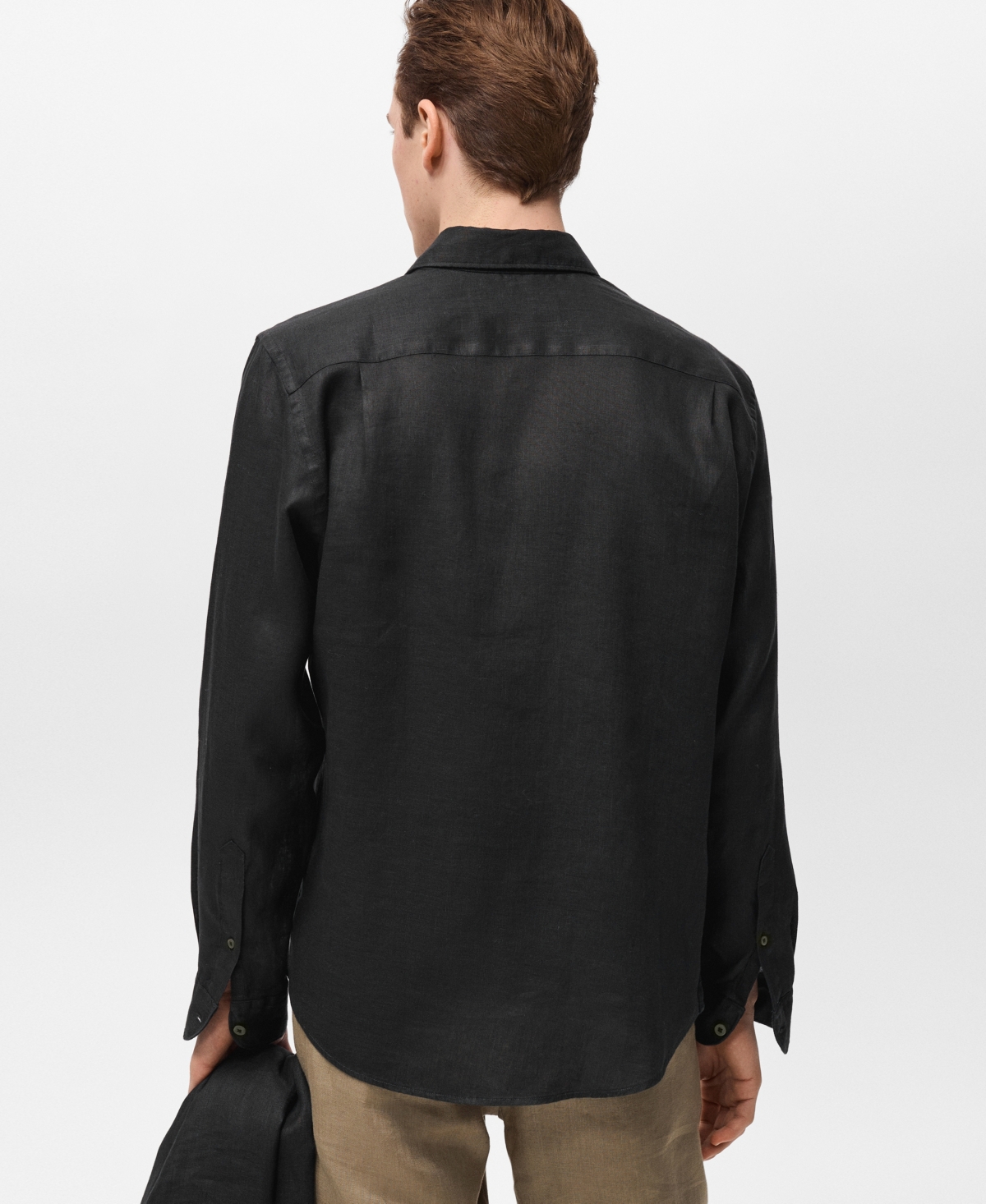 Mango Regular Fit Linen Button-up Shirt In Black