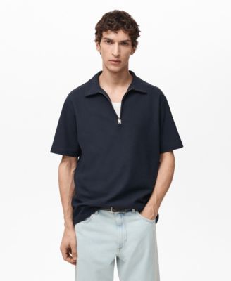 MANGO - Men's Structured Zip Collar Polo Shirt