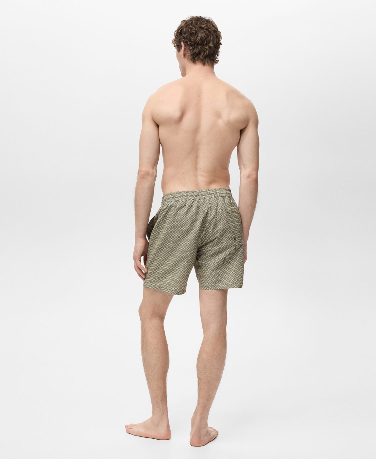 Mango Geometric Print Swim Trunks In Green