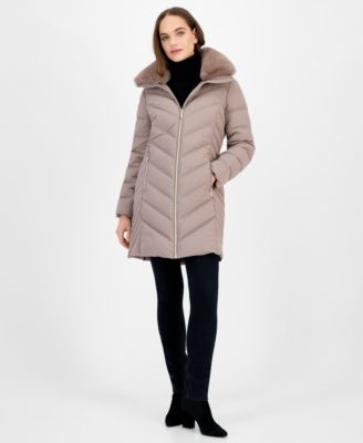 Michael Kors - Women's Faux-Fur-Trim Hooded Puffer Coat