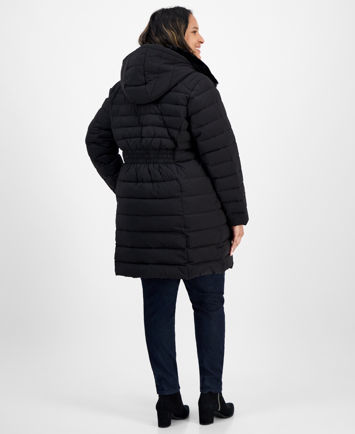 Michael Kors Michael  Plus Size Faux-fur-trim Hooded Puffer Coat In Black