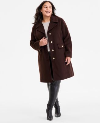 Plus Size Collared Button-Front Coat, Exclusively at Macy's