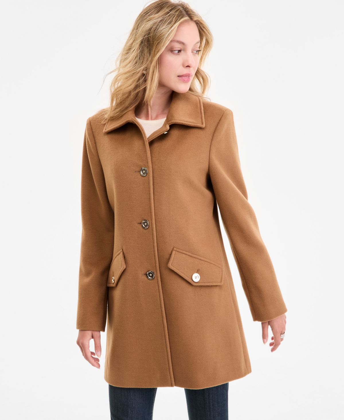 Michael Kors Michael  Women's Collared Button-front Coat In Brown