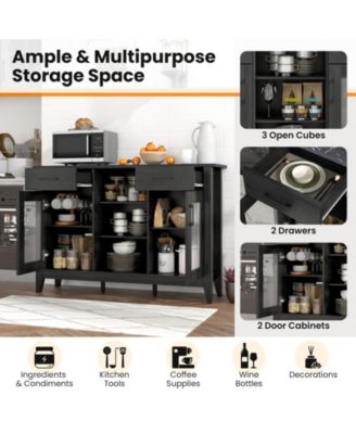 2-Drawer Sideboard Buffet Cabinet – 4 Adjustable Shelves for Storage in Dining Room, Kitchen, or Living Room