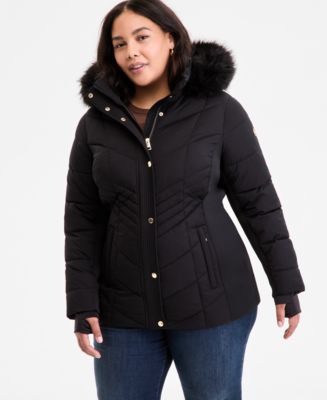 Michael Kors Plus Size Faux-Fur-Trim Hooded Puffer Coat