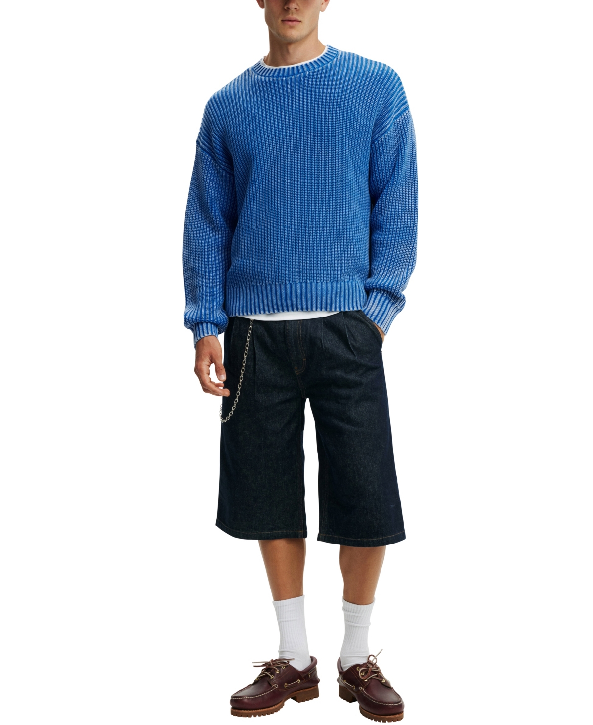 COTTON ON MEN'S WASHED BOX FIT CREW KNIT SWEATER 