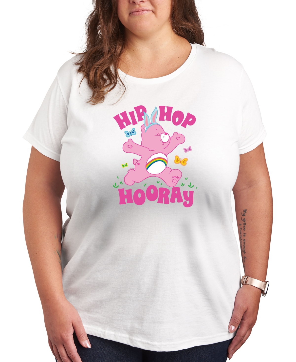 Hybrid Apparel Plus Size Care Bears Easter Hip Hooray Graphic Crew Neck T-shirt In White