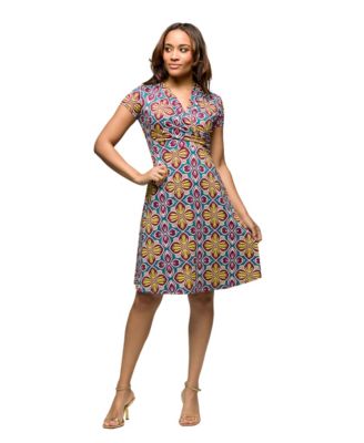 Women's Short Sleeve Knee Length V Neck Wrap Dress