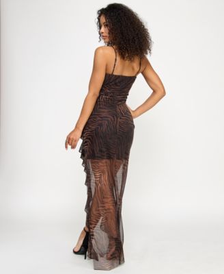 Juniors' Animal-Print Ruffled Maxi Dress