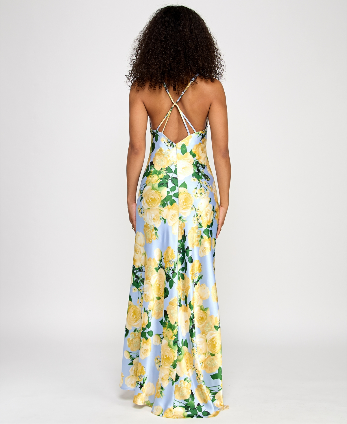 KATIA RAE JUNIORS' FLORAL-PRINT X-BACK GOWN 