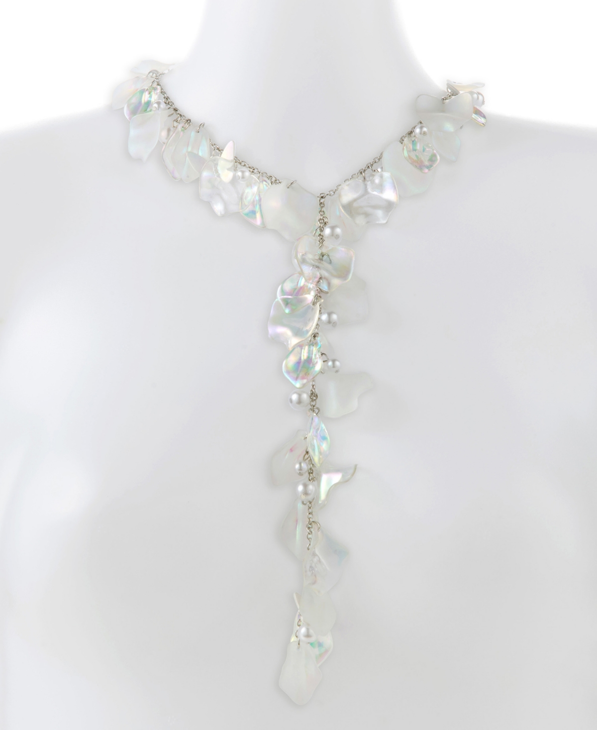Betsey Johnson Ivory Garden Glam Flower Petal Y-necklace In Ivory,rhodium