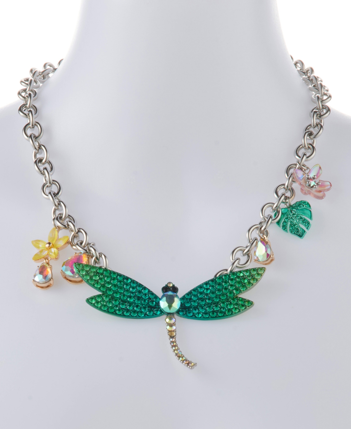 Shop Betsey Johnson Faux Stone Garden Glam Dragonfly Bib Necklace In Blue,rhodium