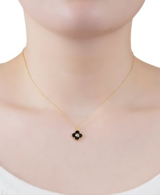 Cubic Zirconia Black & White Clover Pendant Necklace in 14k Gold-Plated Sterling Silver, 16" + 2" extender