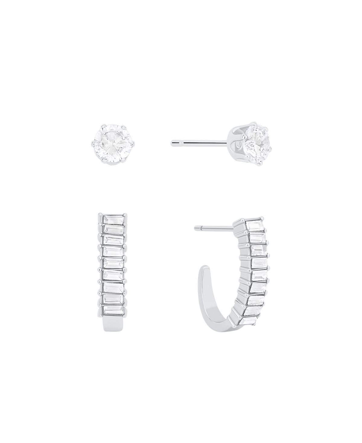 And Now This Crystal Duo Stud And Baguette Hoop Earring Set In Silver