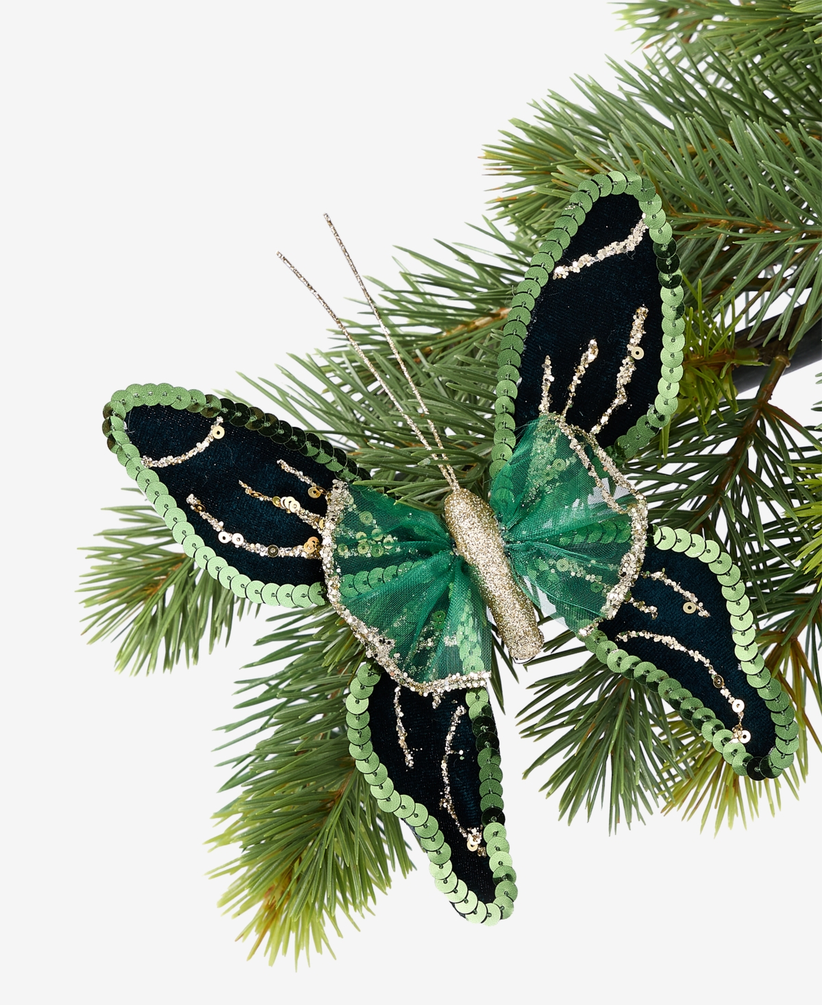 Holiday Lane Enchanted Forest Green Glitter Butterly Ornament, Macy's Exclusive In Transparent