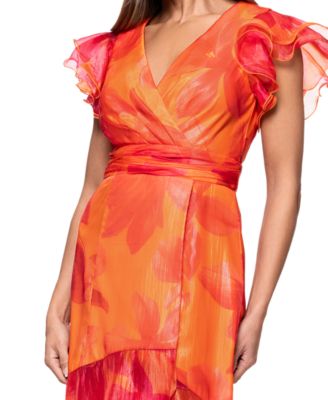 Women's Printed Flutter-Sleeve Ruffle-Trim Dress