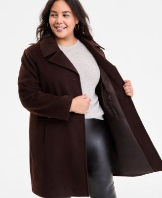 Plus Size Collared Button-Front Coat, Exclusively at Macy's