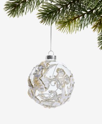 Gilded Glamour Glass Clear Floral Ball Ornament, Macy's Exclusive