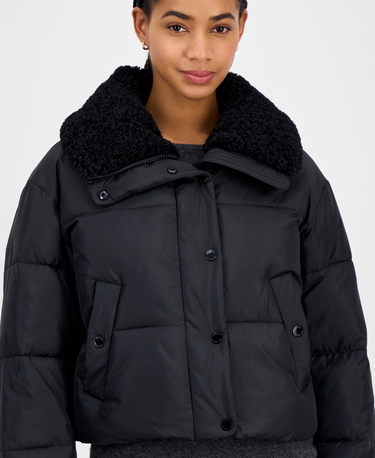 Michael Kors Michael  Women's Faux-fur-collar Puffer Coat In Black