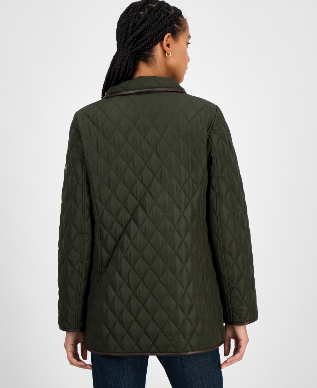 Michael Kors Michael  Women's Faux-leather-trim Quilted Coat, Exclusively At Macy's In Green