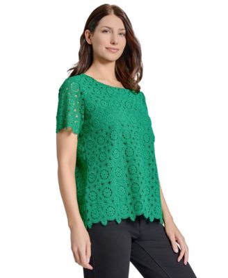 Jones New York - Women's Crewneck Short-Sleeve Lace Top