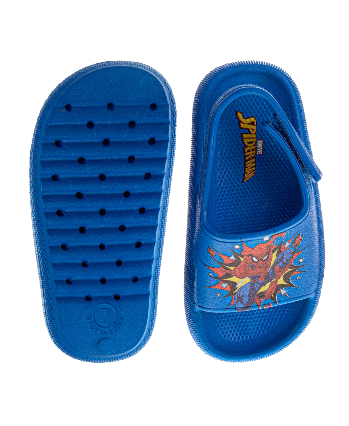 Spider-man Toddler Boys Marvel Hook And Loop Backstrap Slides In Blue