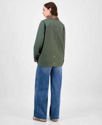Juniors' Contrast-Collar Snap-Front Barn Jacket, Exclusively at Macy's