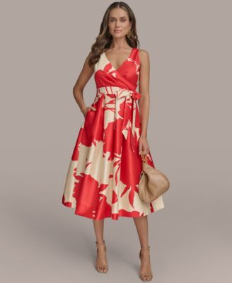 Donna Karan New York - Women's Printed Tie-Waist A-Line Dress