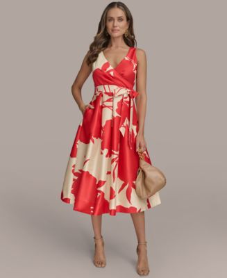 Donna Karan New York Women's Printed Tie-waist V-neck A-line