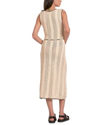 Women's Crochet Sleeveless Tassel-Tie Midi Dress