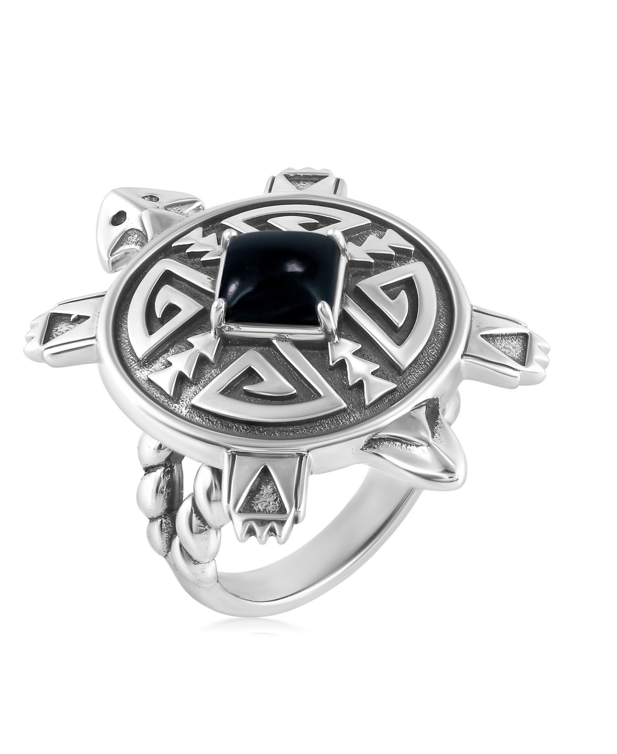 Sterling Silver Black Onyx Fritz Casuse Split Shank Turtle Ring, Size
