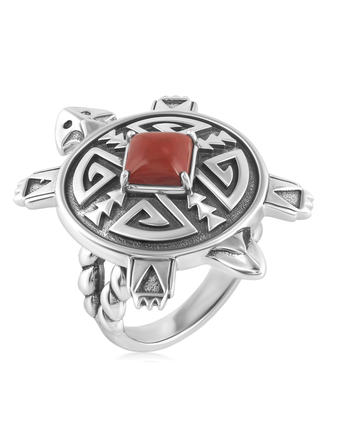 Sterling Silver Red Jasper Fritz Casuse Split Shank Turtle Ring, Size 10