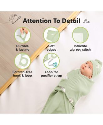3-Pack Organic Baby Swaddle Sleep Sacks with Knot Hats, Newborn Baby Swaddles Wrap 0-3 Months, Ergonomic Wearable Blanket