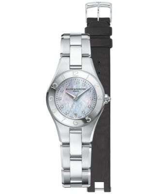 Baume & Mercier - Women's Swiss Linea Diamond Accent Stainless Steel Bracelet Watch with Interchangeable Strap Set 27mm M0A10011